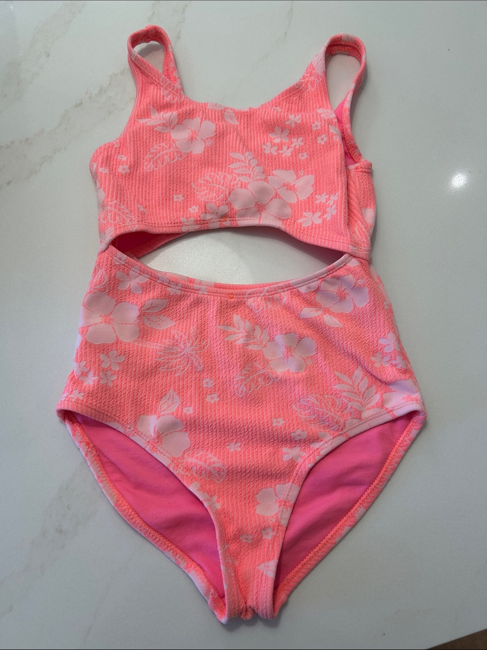 Wondernation M Kids Pink Floral Cutout One-Piece Swimsuit